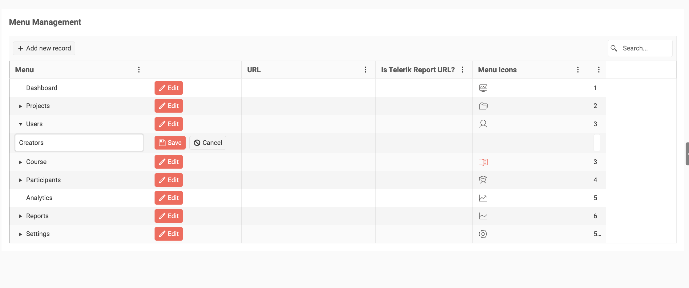 menu management per user leslinq