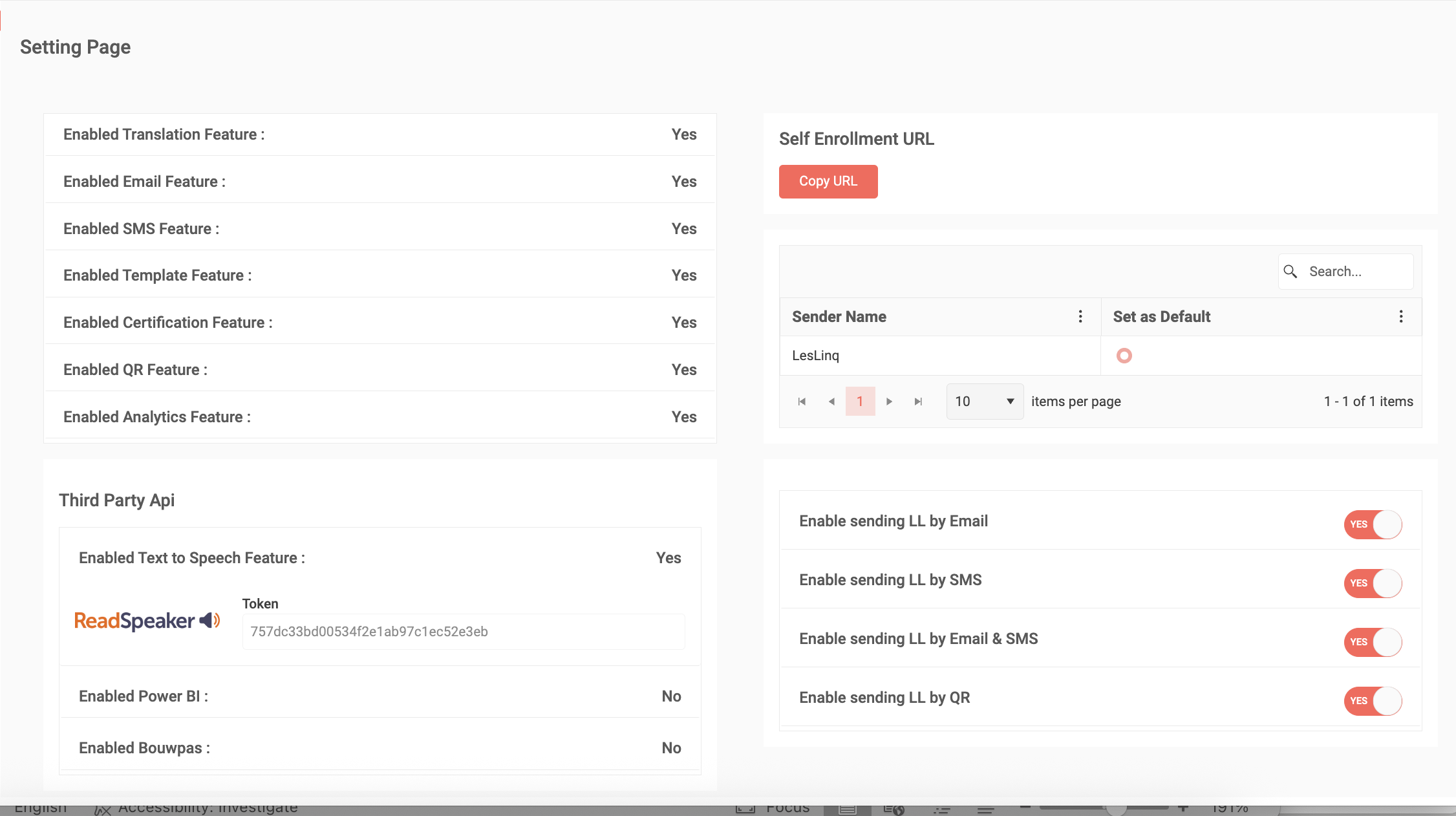 setting page LesLinq