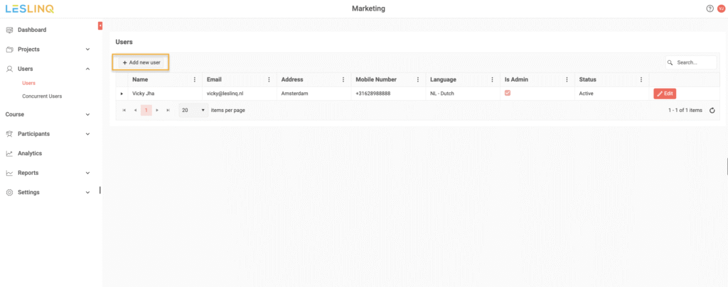 add a user in LesLinq