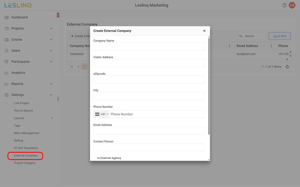 external company leslinq